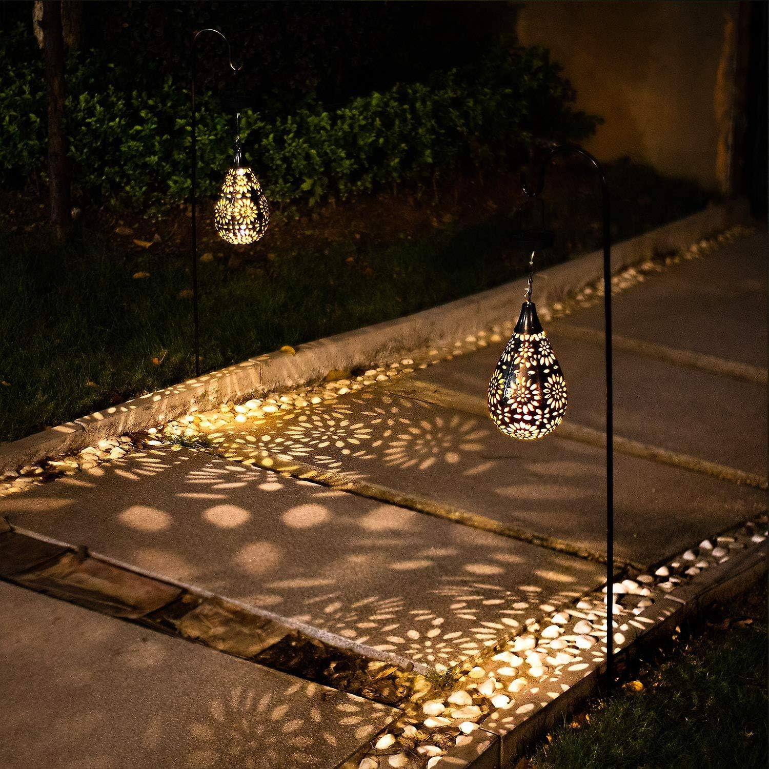 Piece Hanging Wrought Iron Solar Light Garden Pendant Water Drop Hollow Drop Light Landscape Light, Waterproof Decoration for Porch Garden Outdoor