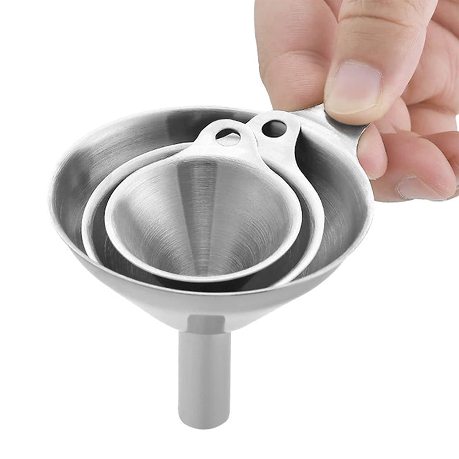 Yevior Metal Funnels for Filling Bottles Stainless Steel Small Kitchen Funnel Set for Transferring Essential Oils Liquid Fluid Spice Dry Ingredients