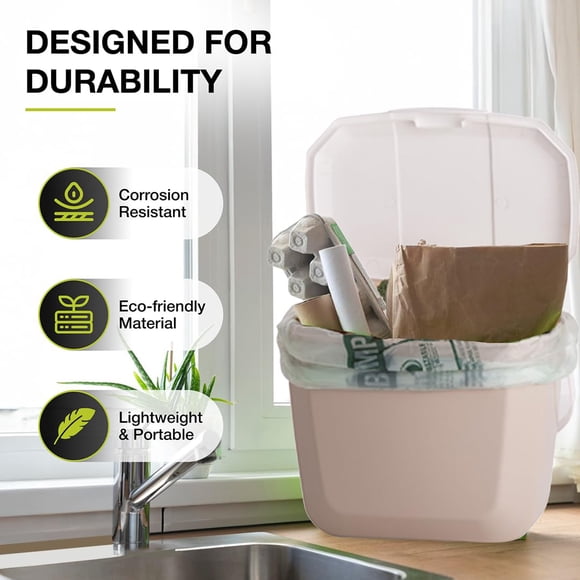 Refurbished Nova Products Kitchen Organic Food Waste Compost Bin, 2 Gallons, Beige/White, Leak-Proof - Polypropylene