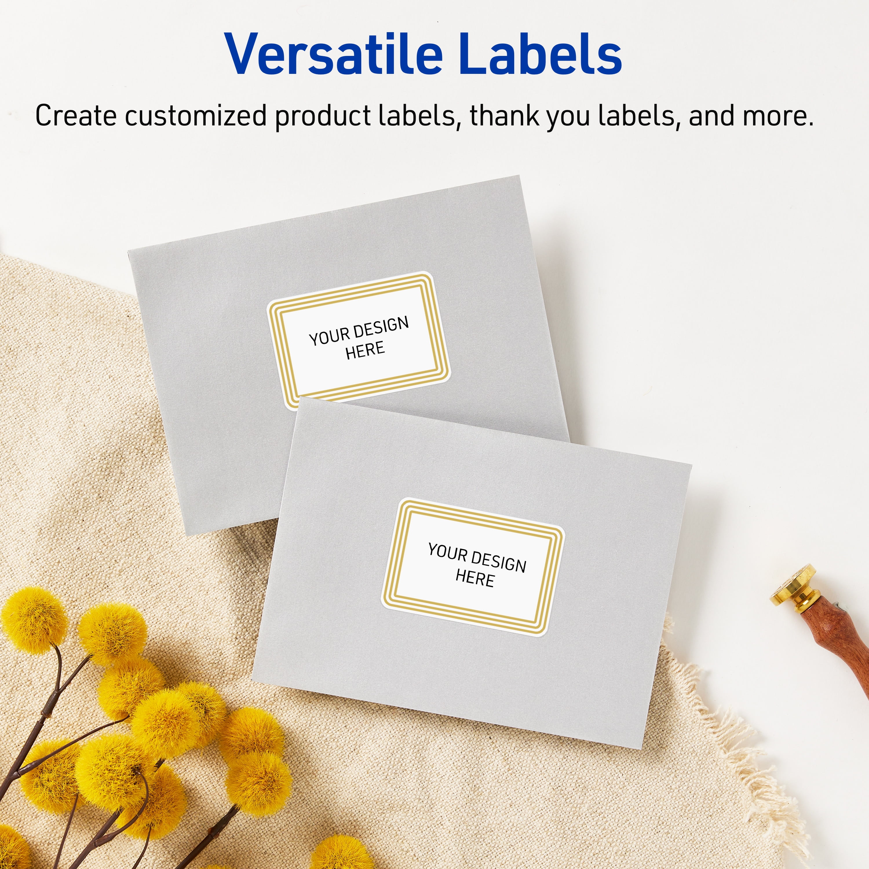 Avery 2" x 4" Labels, Gold Multi-Lined Border, 100 ct, Glossy, Multi-Lined Gold Border