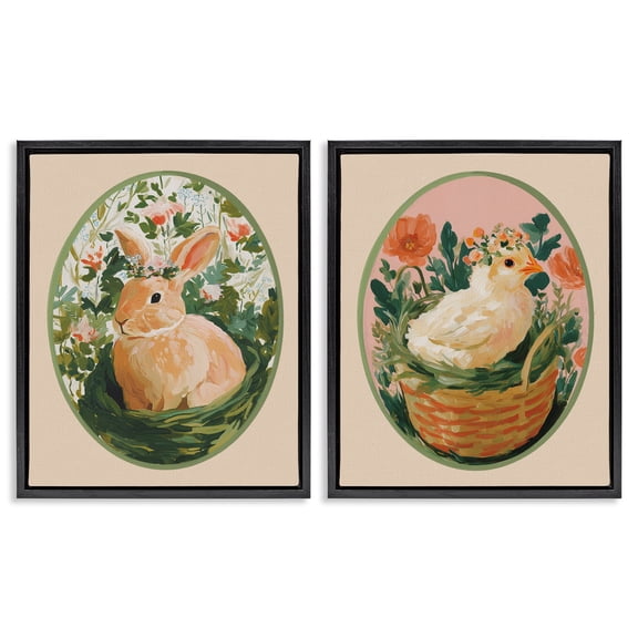 Stupell Industries Bloom Nest Animals 2 Piece Black Framed Floater Canvas Set, design by Yen