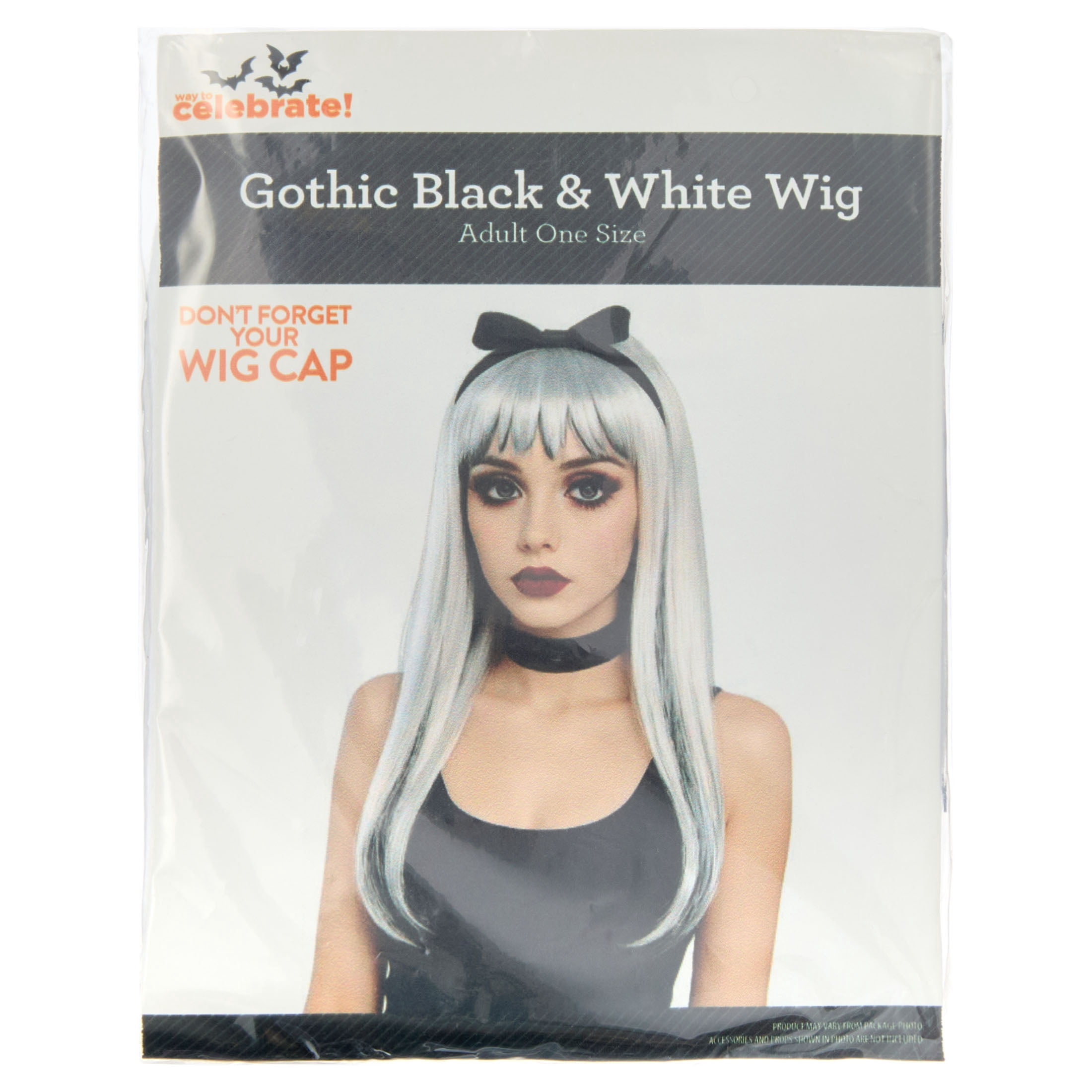 Gothic Wig Costume Accessory for Adults, Black and White, Halloween by Way To Celebrate