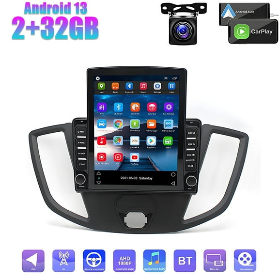LICHENGTAI 9.7-Inch Car Stereo Radio Fit For Ford Transit Custom 2013-2019 with Wireless CarPlay Android Auto, Android 13 Car Player Radio with Bluetooth, WiFi, SWC, Mirror Link, GPS, 2 32G