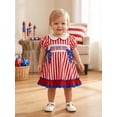 thumbnail image 4 of BemeyourBBs Toddler Baby Girl 4th of July Dress Outfit Little Baby Girl Patriot Independence Day Summer Dress Cute Star American Flag Embroidery Puff Short Sleeve Doll Collar Striped Bow Decor Dress, 4 of 9