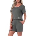 thumbnail image 4 of INSPIRE CHIC Women's Pajama Set Short Sleeve Top with Built-in Bra and Shorts Comfy Sleepwear Lounge Sets with Pockets XL Dark Gray, 4 of 6