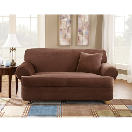 Sure Fit Stretch Pique T-Cushion Three Piece Loveseat Slipcover