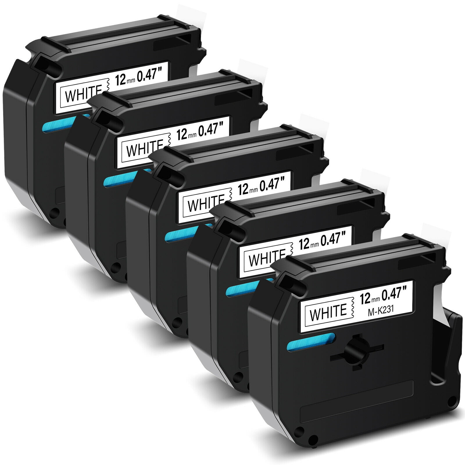 GREENCYCLE 5 x Compatible for Brother P-touch MK231 M-K231 M231 M-K231S 1/2'' 12mm Black on White Label Maker Tape for PT-90 PT-70 PT-80