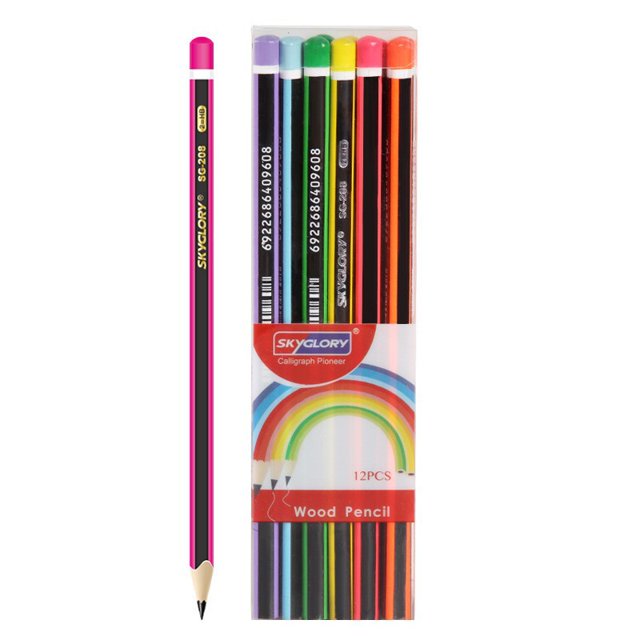 Juego de lápices de dibujo de 12 unidades de colores con goma de borrar, 4 unidades, 18 cm