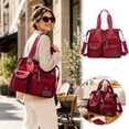 thumbnail image 3 of Nylon Tote Bag Waterproof Large Capacity Multi Pocket Travel Handbag Crossbody Bag for Outdoor Camping(Red-50x35x13cm), 3 of 5
