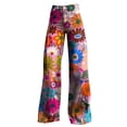 thumbnail image 4 of yunLCZ Womens Dress Pants Wide Leg Pants Woman High Waist Floral Patterned Pants Lightweight Loose Fit Casual Colorful Trouser Imitation Jeans Office Slacks, 4 of 4
