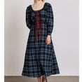 thumbnail image 5 of NJWS Women Plaid Maxi Dress Long Puff Sleeve Square Neck Flowy Boho Dress Bow Tie Smocked Fall Dresses, 5 of 5