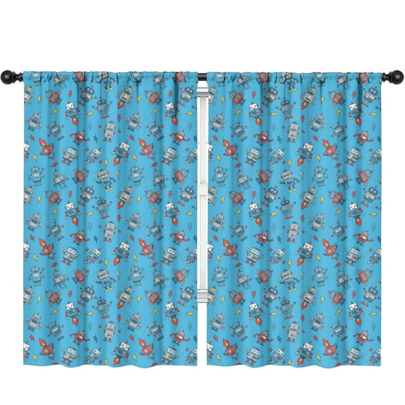 Blackout Kids Curtains,Robot and Sparks Blue Pattern Children's Insulated Curtains Set Of 2,Bedroom Essentials,Toddler Room Decor 52"x84"