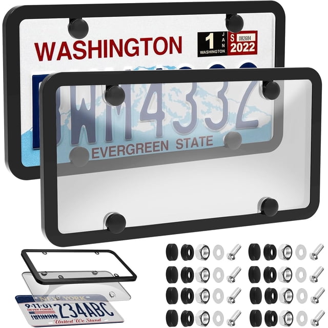 HUGFEGWE 2 Pack License Plate Frame Cover, Cover Curved Surface Design Clear License Plate Protector with Frame, Bubble Covers Protect Your Front & Back License Plate Frame Automotive AZ824-24714