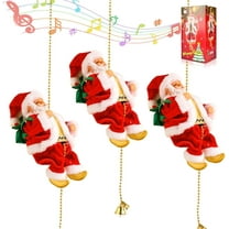 2025 Christmas Decorations - Upgraded Climbing Santa with Music - Animated Electric Santa Claus on Rope - Musical Christmas Tree Ornament - Battery Operated Holiday Decoration Gift (3PCS)