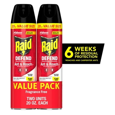 Raid Defend Ant & Roach Killer, Indoor Insecticide, Residual Killing Power, Fragrance Free, 20 oz, 2 count