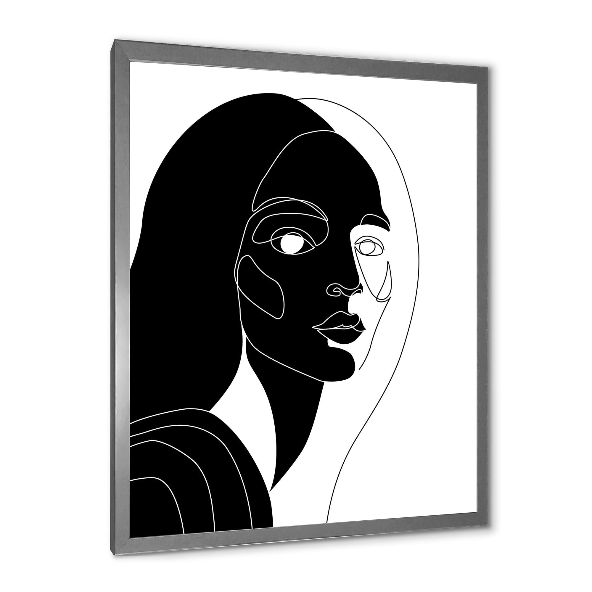Designart 'Retro Black and White Minimal Portrait of Young Girl' Modern Framed Art Print
