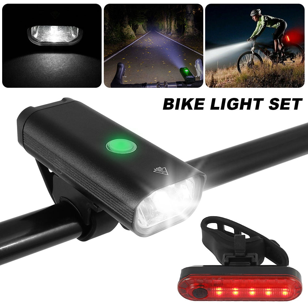 MTB Bike Bicycle Cycling USB Rechargeable LED Head Front Light Rear Tail Lamp 