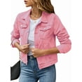 thumbnail image 1 of Jean Jackets for Women Basic Long Sleeve Button Down Denim Jacket Cropped Fashion Jean Jacket Pink XL, 1 of 7