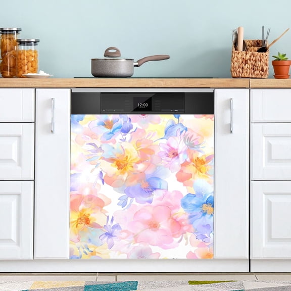 Soft Watercolor Flower Dishwasher Magnet Cover Magnetic Fridge Door Cover Home Kitchen Decor 23"x 26"