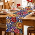 thumbnail image 5 of Boho Blue Flower Table Runner 72 Inches, Spring Bohemia Chic Red Yellow Floral Bed Runner Dresser Scarves Tabletop for Indoor Outdoor Parties/Ceremony/Banquet, 18" x 72", 5 of 8