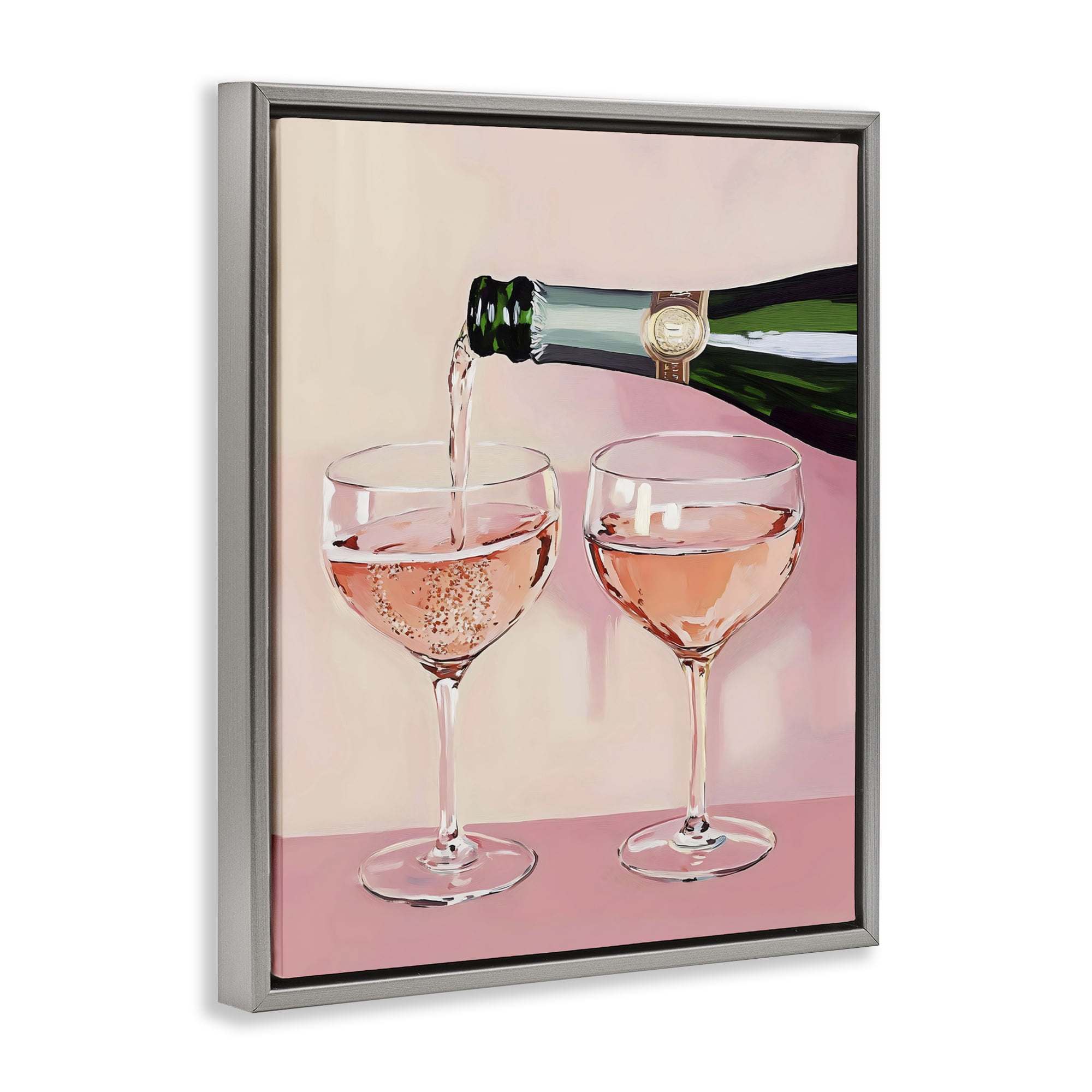Stupell Industries Pink Champagne Toast for Two Gray Framed Floater Canvas Wall Art, design by The Prints Vibe
