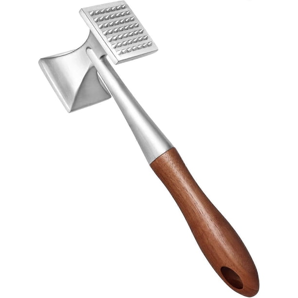 Meat Hammer, Heavy Duty Meat Tenderizer, Steak Hammer with Wood Handle and Food Grade Zinc Alloy, 2 in 1 Kitchen Mallet, 26 CM