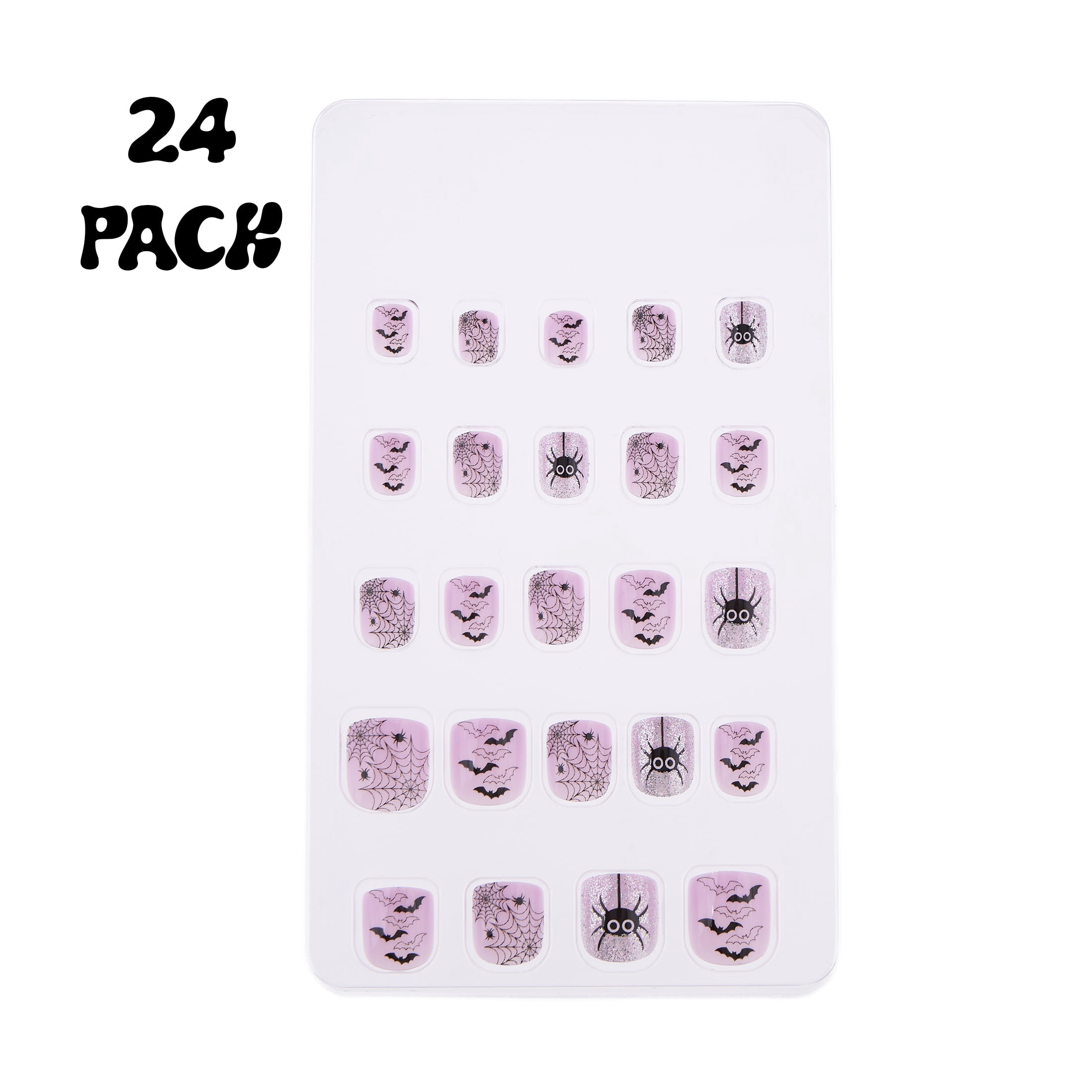 Expressions 24-Pack Self Adhesive Halloween Press-On Nails - Orange Glitter & Webs