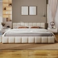 thumbnail image 2 of Christopher Knight Home Minimalist Chenille King Upholstered Bed, Tufted Checkerboard Headboard, Light Beige, 2 of 9