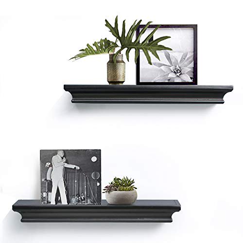 AHDECOR Floating Wall Shelves Ledge Shelf Black, 4 Inches Deep, Set of 2