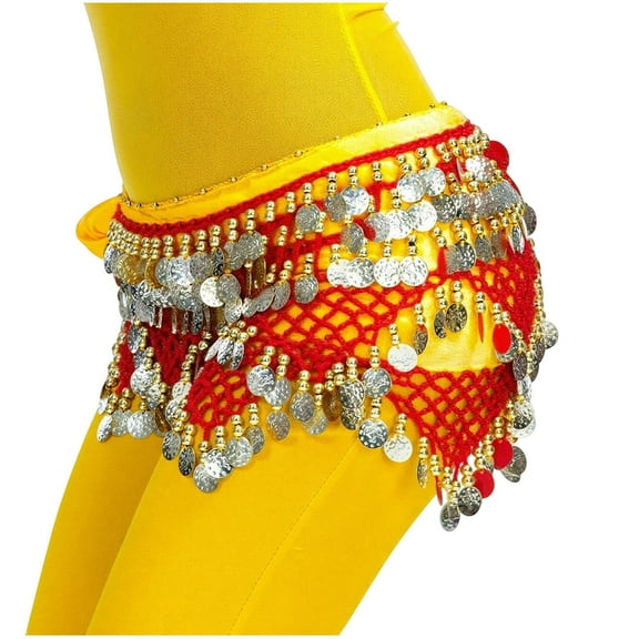 Hvot&aat Women's Embroidered Fringe Triangular Scarf Hanging Coin Sequin Skirt Belly Dance Music Festival Half Body Skirt