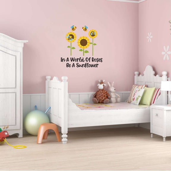 Children In a World of Roses be a Sunflower Cute Quotes & Sayings Wall Decal Decoration Honey Bee's taking Nectar Nursery Room Decor Lasts Years and Easily Removable - Size: 10 In(W) x 10 In(H)