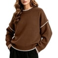 thumbnail image 2 of Womens Loose Sweaters Wool Blend Crew Neck Long Sleeve Trendy Casual Fall Pullover Tops Coffee S, 2 of 5