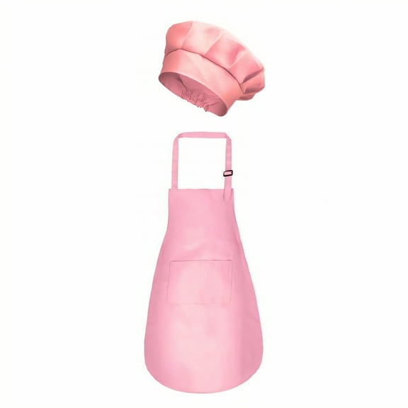 AUQ Kids Apron,Solid Color Design Apron with Pockets,Polyester Textile Toddler Apron,Pink,L