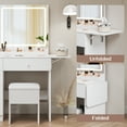 thumbnail image 4 of Haewon 35" Vanity Desk with Mirror, LED Light, Power Outlet, Makeup Vanity with Storage Cabinet and Foldable Panel, Vanity Set with Cushioned Stool, White, 4 of 7