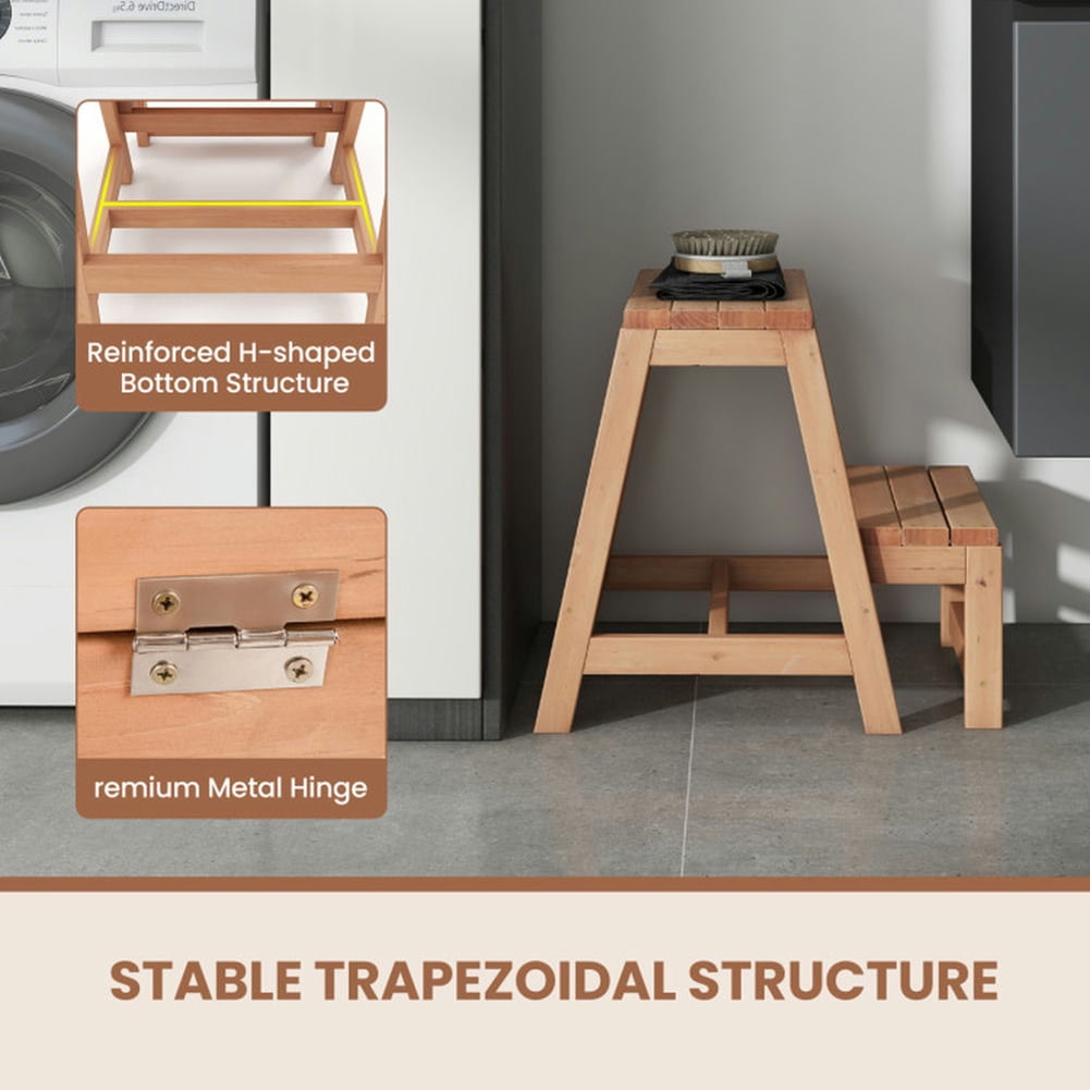 Kadyn Step Stool,Multipurpose Wood Folding 2-Step Stool for Indoor Outdoor Plant Stand-Natural