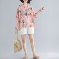 thumbnail image 3 of GoolRC Women Folk Style Printed and Oversized Linen Loose O-Neck Half Sleeve Flower One Size （#3337), 3 of 5