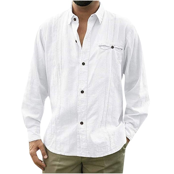 Camisa de manga larga de lino de algodón delgada de color sólido casual de moda para hombres Blusa de cárdigan Fridja po4529