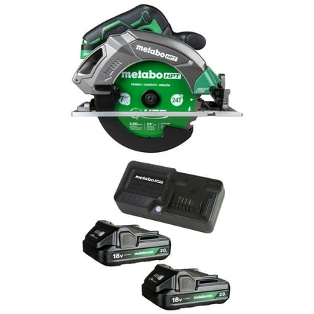 Metabo HPT 18v MultiVolt 7-1/4 Inch Corldess Circular Saw with 18V 2Ah Lithium Batteries with Charger Kit