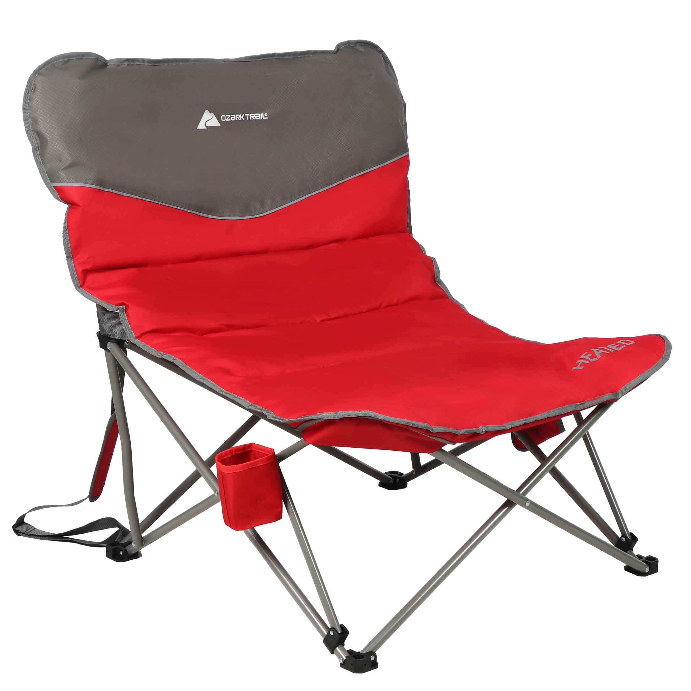 Ozark Trail Heated Butterfly-Style Camping Chair with Cup Holder, Red