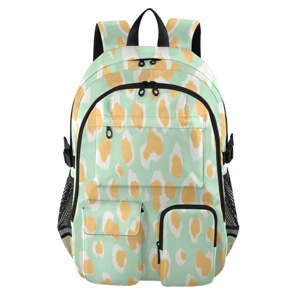 DIXRUYEE Leopard Print Green Background Pattern Backpack for School 14”Laptop Compatible with Reflective Safety Strips