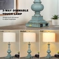 thumbnail image 3 of Cinkeda Farmhouse Resin Table Lamp Set of 2 with USB A+C Ports AC Outlet for Bedroom Living Room 26" Costal Blue 3 Way Dimmable Bedside Nightstand Lamps, 3 of 8