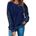 thumbnail image 2 of SYMOID Womens Navy Christmas Light Festive Sweatshirt - 100% Polyester Merry Lettering, Long Sleeve Loose Fit Holiday Crewneck Casual Wear,Size S, 2 of 5