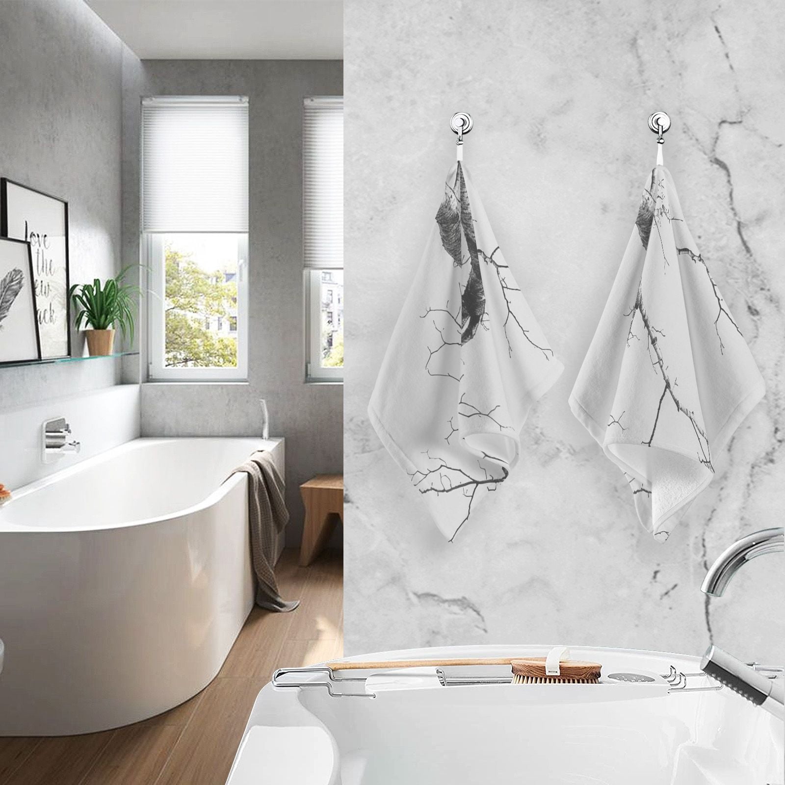Gray Tree Branch Hand Towels Cotton Bath Towels Large Face Towels Absorbent for Bathroom 2 Packs