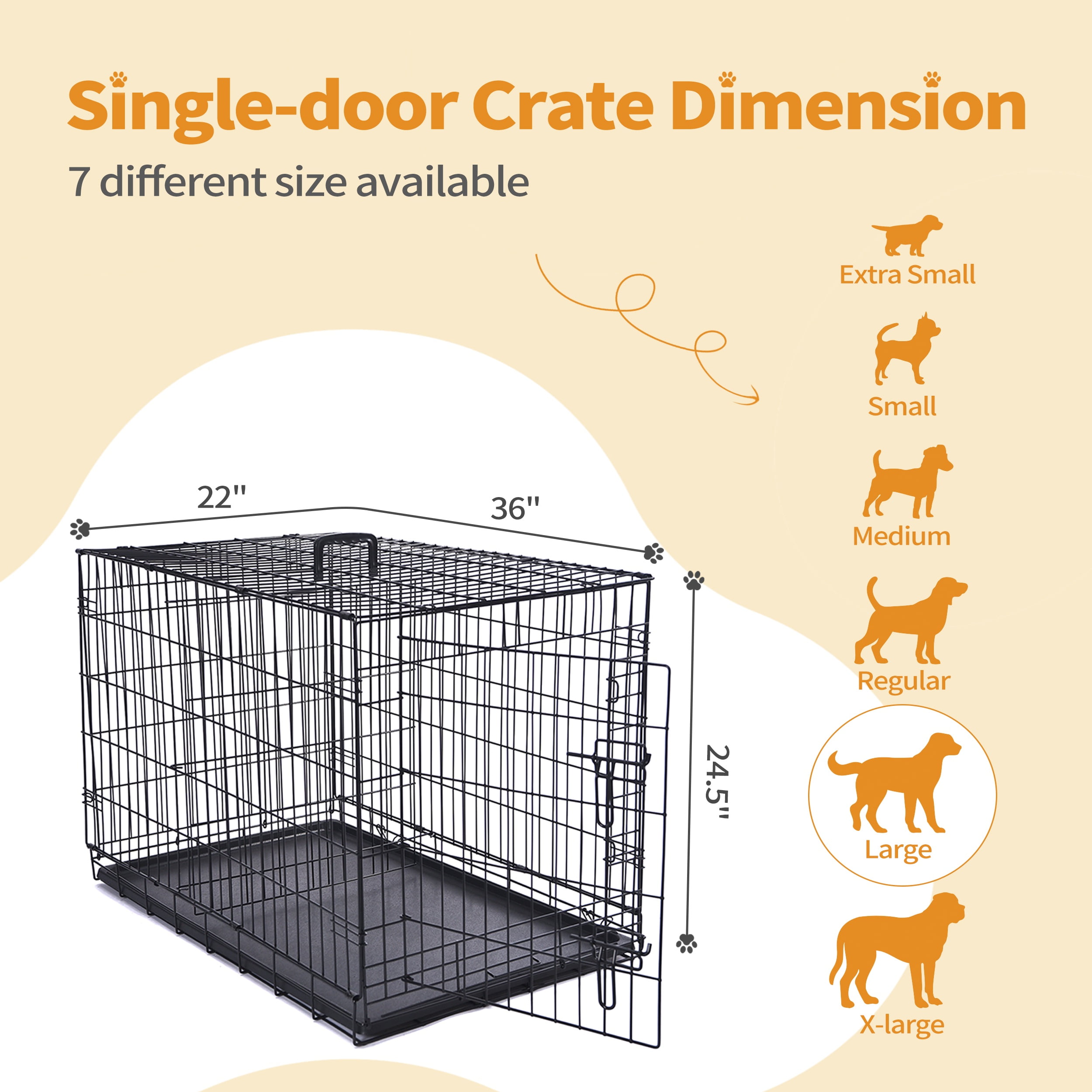 Max & Marlow Single-Door Dog Crate, Foldable Metal Wire Kennel, Portable, Tray and Divider Included, 36" x 22" x 24.5"