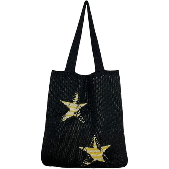 CoCopeaunts Women's Shoulder Bag Star Decor Crochet Tote Bag Large Capacity Hobo Bags Purse Chic Handmade Shoulder Bag Messenger Bag