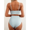 thumbnail image 4 of Conjunto de bikini Herseas de cintura alta para mujer con rayas verdes, talla L, 4 of 6