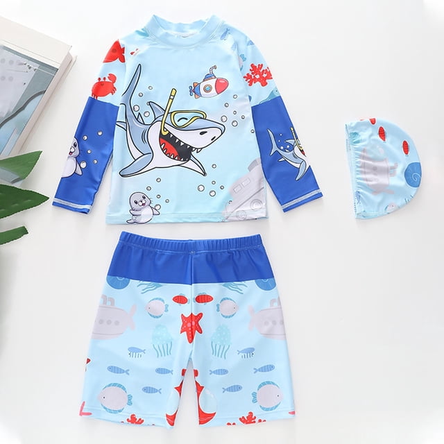 Boys Swimwear Rash Guard Set with Long Sleeve Sun and Trunks for Pool and Beach UPF 50+ Durable Swimwear for Kids Summer Wear Age 1-8 Years Everyday Swim