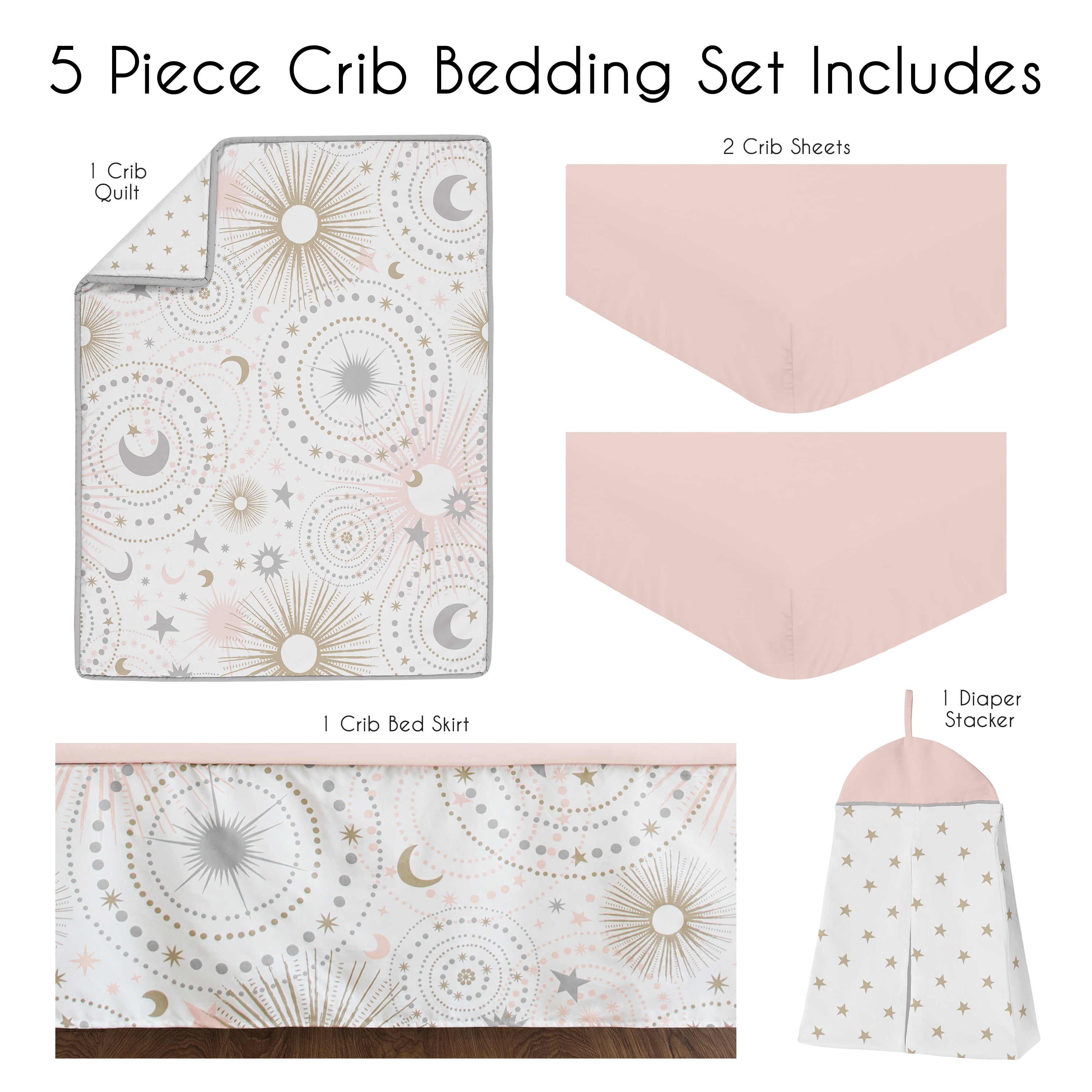 Sweet Jojo Designs Celestial Pink 5 Piece Crib Bedding Set