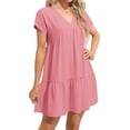 thumbnail image 2 of Summer Women V Neck Flowy Babydoll Dresses Short Sleeve Swing Shift Loose Casual Mini Dress, 2 of 5