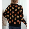 thumbnail image 3 of SWSMCLT Women's Soft Knit Sweater Maple Long Sleeve Pullover Sweaters Leaf Printed Winter Top Crewneck Fashion Warm Spring Loose Short Black Medium, 3 of 5